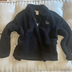Guc large Sherpa Victoria’s Secret pink black 1/4 zip